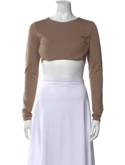 Pre-owned Michael Costello X Revolve Crew Neck Long Sleeve Crop Top W/ Tags In Neutral
