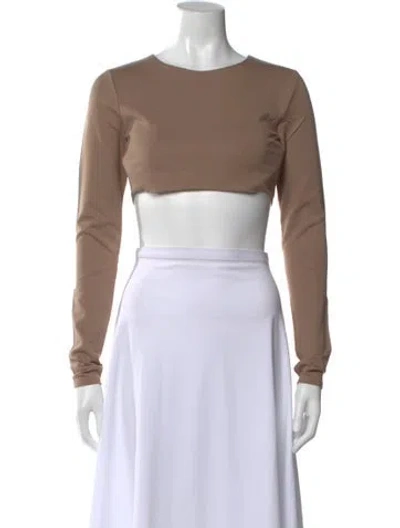 Pre-owned Michael Costello X Revolve Crew Neck Long Sleeve Crop Top W/ Tags In Neutral