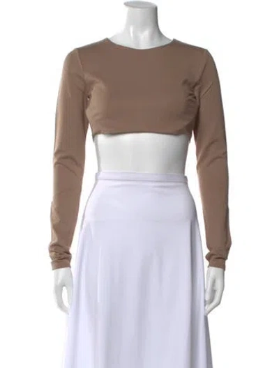 Pre-owned Michael Costello X Revolve Crew Neck Long Sleeve Crop Top W/ Tags In Neutral