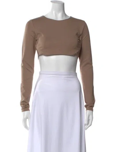 Pre-owned Michael Costello X Revolve Crew Neck Long Sleeve Crop Top W/ Tags In Neutral