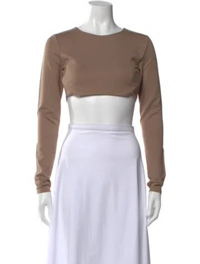 Pre-owned Michael Costello X Revolve Crew Neck Long Sleeve Crop Top W/ Tags In Neutral
