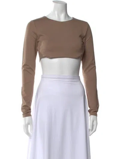 Pre-owned Michael Costello X Revolve Crew Neck Long Sleeve Crop Top W/ Tags In Neutral