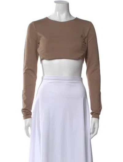 Pre-owned Michael Costello X Revolve Crew Neck Long Sleeve Crop Top W/ Tags In Neutral