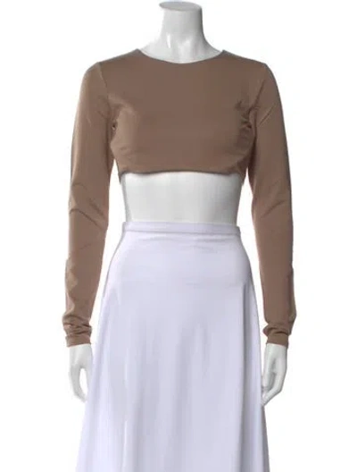 Pre-owned Michael Costello X Revolve Crew Neck Long Sleeve Crop Top W/ Tags In Neutral