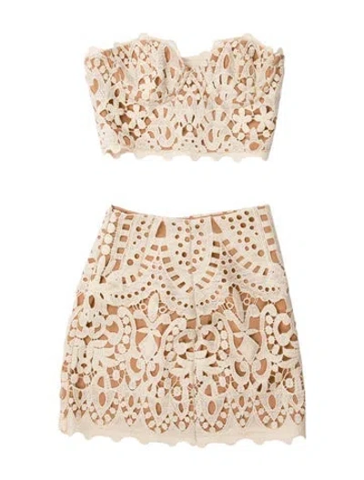Pre-owned Michael Costello X Revolve Eyelet Lace Pattern Skirt Set In Neutral