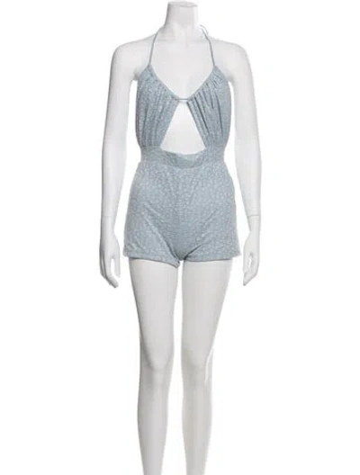Pre-owned Michael Costello X Revolve Floral Print Halterneck Romper In Blue