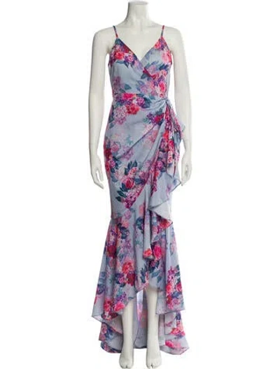 Pre-owned Michael Costello X Revolve Floral Print Long Dress In Blue