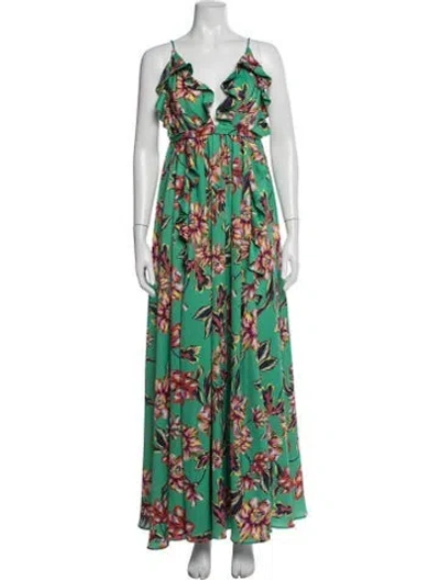 Pre-owned Michael Costello X Revolve Floral Print Long Dress In Green