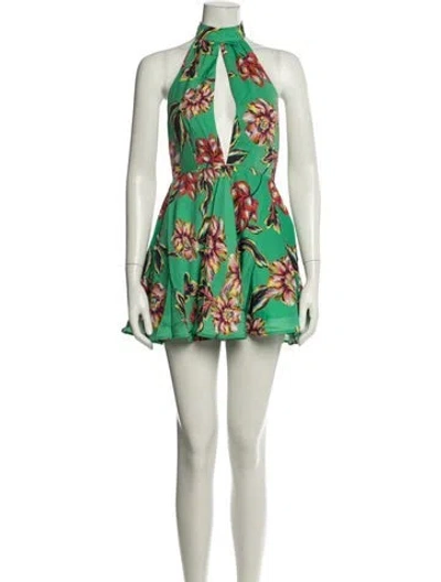 Pre-owned Michael Costello X Revolve Floral Print Mini Dress In Green