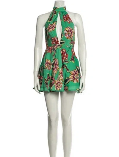 Pre-owned Michael Costello X Revolve Floral Print Mini Dress W/ Tags In Green