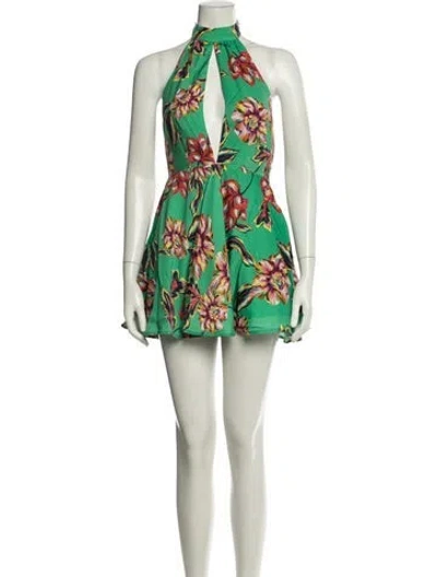 Pre-owned Michael Costello X Revolve Floral Print Mini Dress W/ Tags In Green