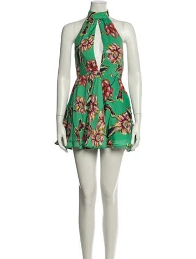 Pre-owned Michael Costello X Revolve Floral Print Mini Dress W/ Tags In Green
