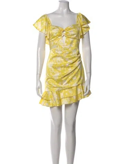 Pre-owned Michael Costello X Revolve Floral Print Mini Dress In Yellow