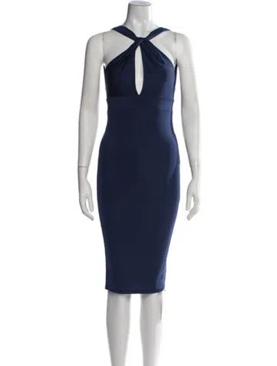 Pre-owned Michael Costello X Revolve Halterneck Knee-length Dress In Blue