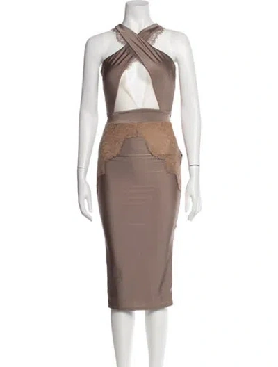 Pre-owned Michael Costello X Revolve Halterneck Knee-length Dress In Neutrals