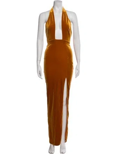 Pre-owned Michael Costello X Revolve Halterneck Long Dress In Brown