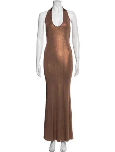 Pre-owned Michael Costello X Revolve Halterneck Long Dress In Brown