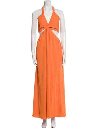 Pre-owned Michael Costello X Revolve Halterneck Long Dress In Orange