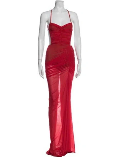 Pre-owned Michael Costello X Revolve Halterneck Long Dress In Red
