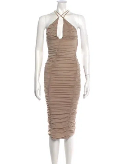 Pre-owned Michael Costello X Revolve Halterneck Midi Length Dress In Neutral