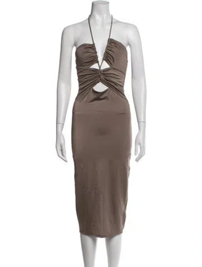 Pre-owned Michael Costello X Revolve Halterneck Midi Length Dress In Neutrals