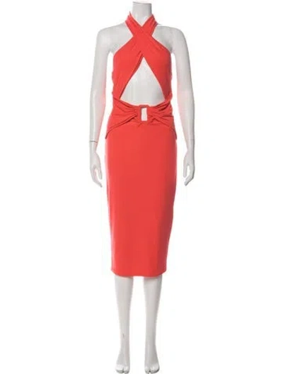 Pre-owned Michael Costello X Revolve Halterneck Midi Length Dress In Orange