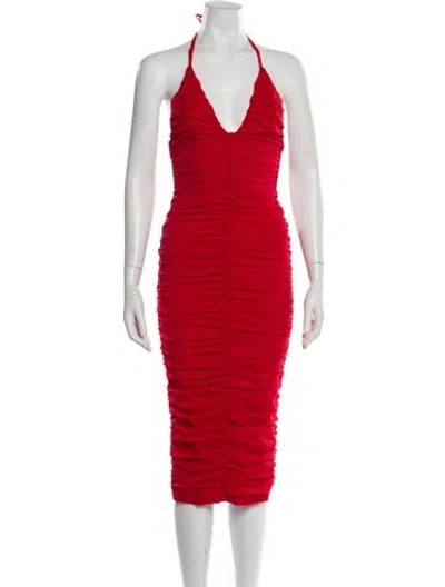 Pre-owned Michael Costello X Revolve Halterneck Midi Length Dress In Red