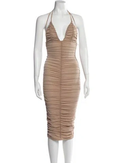 Pre-owned Michael Costello X Revolve Halterneck Midi Length Dress W/ Tags In Neutral