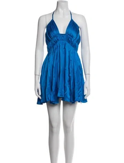 Pre-owned Michael Costello X Revolve Halterneck Mini Dress In Blue/white