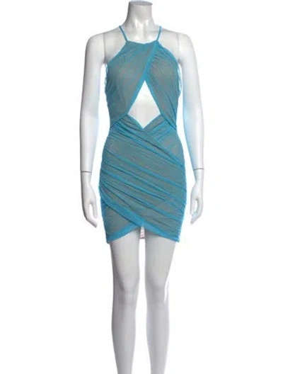 Pre-owned Michael Costello X Revolve Halterneck Mini Dress W/ Tags In Blue