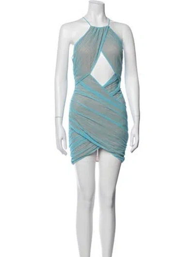 Pre-owned Michael Costello X Revolve Halterneck Mini Dress W/ Tags In Blue