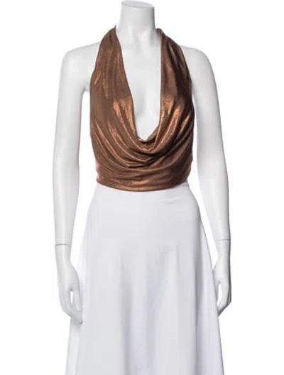 Pre-owned Michael Costello X Revolve Halterneck Sleeveless Crop Top W/ Tags In Brown
