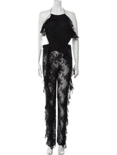 Pre-owned Michael Costello X Revolve Lace Pattern Halterneck Jumpsuit In Black