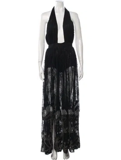 Pre-owned Michael Costello X Revolve Lace Pattern Long Dress In Black