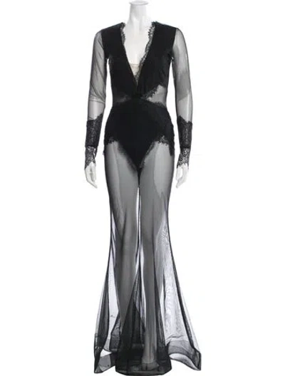 Pre-owned Michael Costello X Revolve Lace Pattern Long Dress In Black