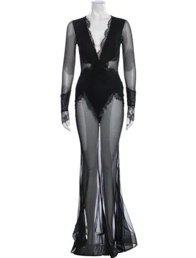 Pre-owned Michael Costello X Revolve Lace Pattern Long Dress In Black