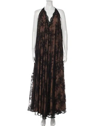 Pre-owned Michael Costello X Revolve Lace Pattern Long Dress W/ Tags In Brown