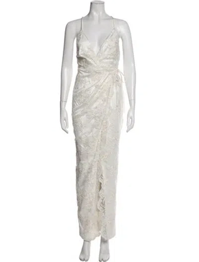 Pre-owned Michael Costello X Revolve Lace Pattern Long Dress W/ Tags In Neutral