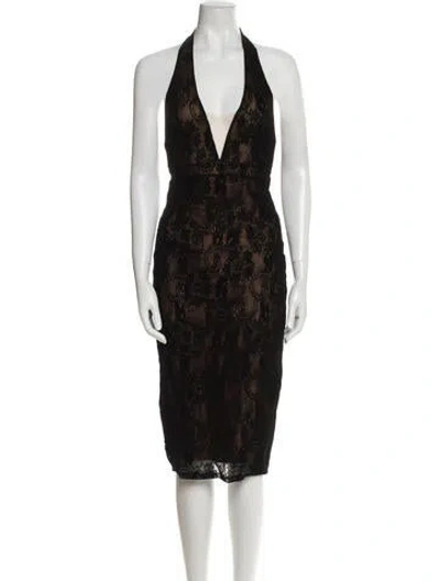 Pre-owned Michael Costello X Revolve Lace Pattern Midi Length Dress In Black