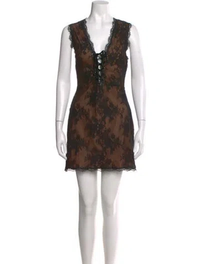 Pre-owned Michael Costello X Revolve Lace Pattern Mini Dress In Brown