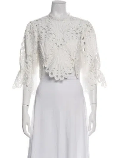 Pre-owned Michael Costello X Revolve Lace Pattern Mock Neck Top In White