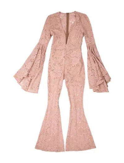Pre-owned Michael Costello X Revolve Lace Pattern V-neck Jumpsuit In Pink