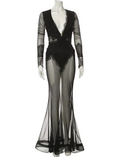 Pre-owned Michael Costello X Revolve Mesh Long Dress In Black