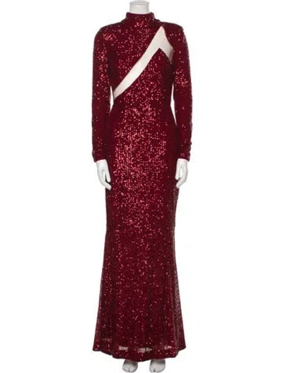 Pre-owned Michael Costello X Revolve Mock Neck Long Dress In Burgundy