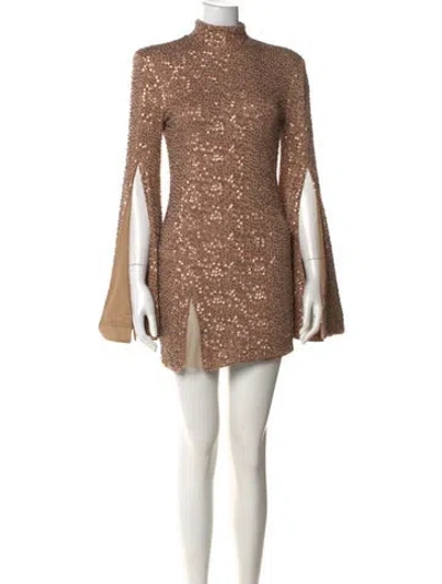 Pre-owned Michael Costello X Revolve Mock Neck Mini Dress In Neutral