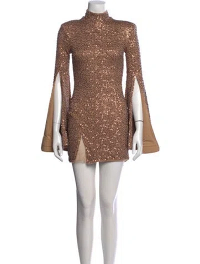Pre-owned Michael Costello X Revolve Mock Neck Mini Dress In Neutral