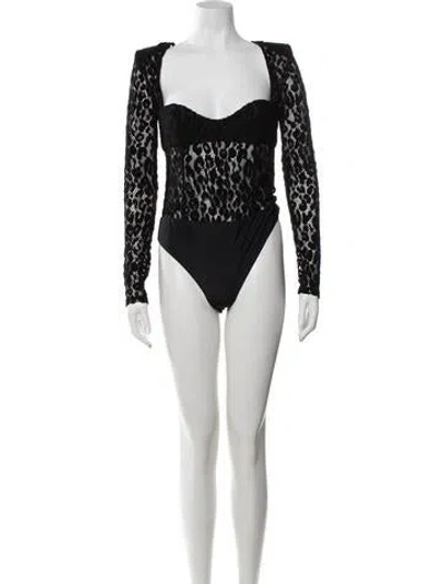 Pre-owned Michael Costello X Revolve Nylon Animal Print Bodysuit In Black