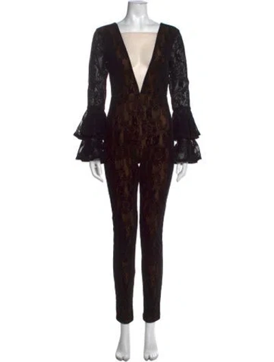 Pre-owned Michael Costello X Revolve Nylon Lace Pattern Jumpsuit In Black