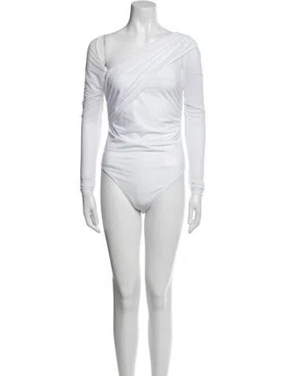 Pre-owned Michael Costello X Revolve Nylon One-shoulder Bodysuit W/ Tags In White