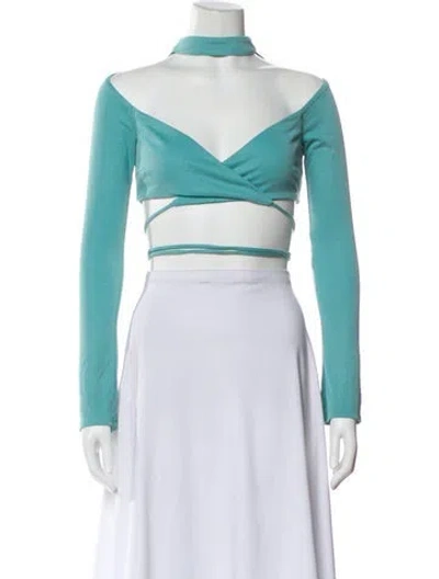 Pre-owned Michael Costello X Revolve Off-the-shoulder Long Sleeve Crop Top In Blue